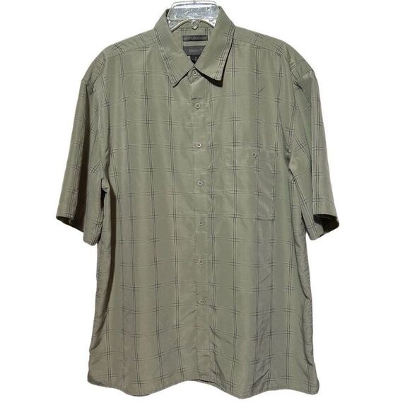 Bruno Button-up Shirt Men's XL Gray Plaid Geo Sueded Microfiber Short Sleeve - Picture 7 of 9